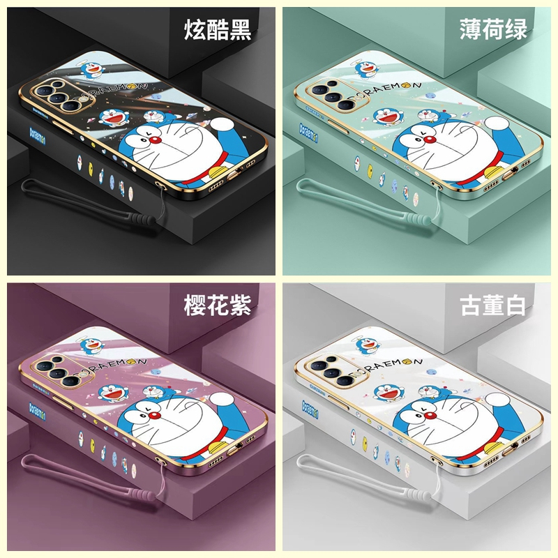 เคส Samsung A24 A54 5G A70 A34 M23 4G F22 M22 M14 A14 M54 M30S M21 M52 ตรงขอบ 90 ° Electroplating Doraemon เคสโทรศัพท์
