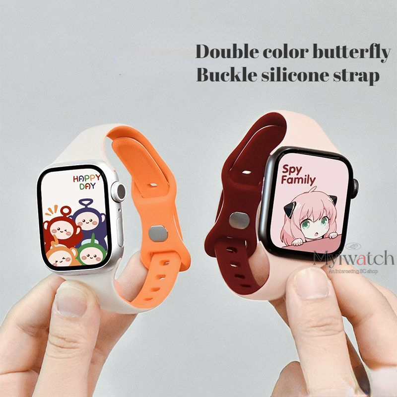 【25 สี】สายนาฬิกาข้อมือซิลิโคน แบบนิ่ม บางพิเศษ ลายผีเสื้อ สําหรับ iwatch band 45 มม. 41 มม. 44 มม. 40 มม. 38 มม. 42 มม. iwatch series 9 S8 Ultra 7 6 5 SE 4 3 2