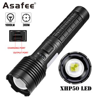 Asafee XHP50 ไฟฉายกลางแจ้ง 1000LM Type-C ชาร์จแบตเตอรี่ 18650 พร้อมไฟด้านข้าง ไฟฉายซูมได้