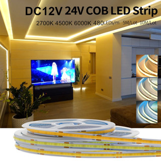 สายไฟ LED COB DC12V 24V 480 ดวง ความหนาแน่นสูง สีขาว แดง เขียว ฟ้า ชมพู ยาว 5 ม. ยืดหยุ่น สําหรับห้องครัว ห้องนอน บ้าน