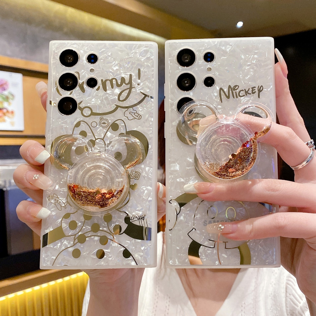 NewConch Texture Minnie & Mickey Anti-drop IMD เคสโทรศัพท์,พร้อมขายึดทรายดูด,สําหรับโทรศัพท์ Samsung S21, S22, S23 Series