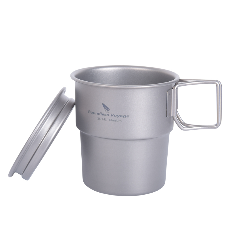 Boundless Voyage ไทเทเนียมถ้วยกาแฟแก้ววางซ้อนกันได้ 250ml กลางแจ้งที่มาพร้อมกับขวดน้ํา Ti3050D/Ti305