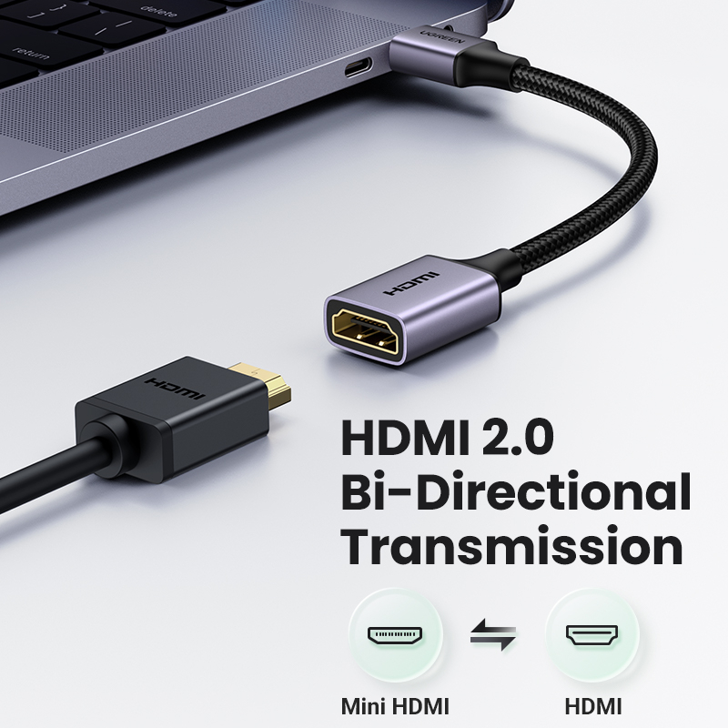 Ugreen 4K60Hz Mini Hdmi To Hdmi สายเคเบิ้ลอะแดปเตอร์ส่งสัญญาณสองทิศทาง สําหรับกล้อง / TV / PC /