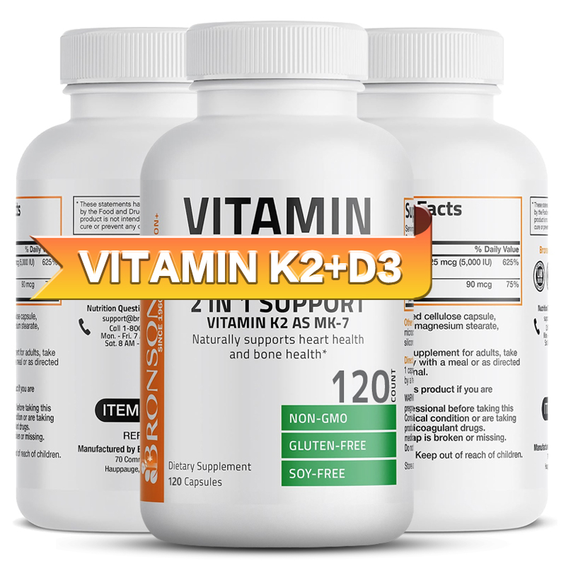 วิตามิน K2 D3 (MK7) สูตรไม่ใช้จีเอ็มโอ วิตามิน D3 และ 90 มคก. K2 MK-7 วิตามินดี และคอมเพล็กซ์ กลืนง่