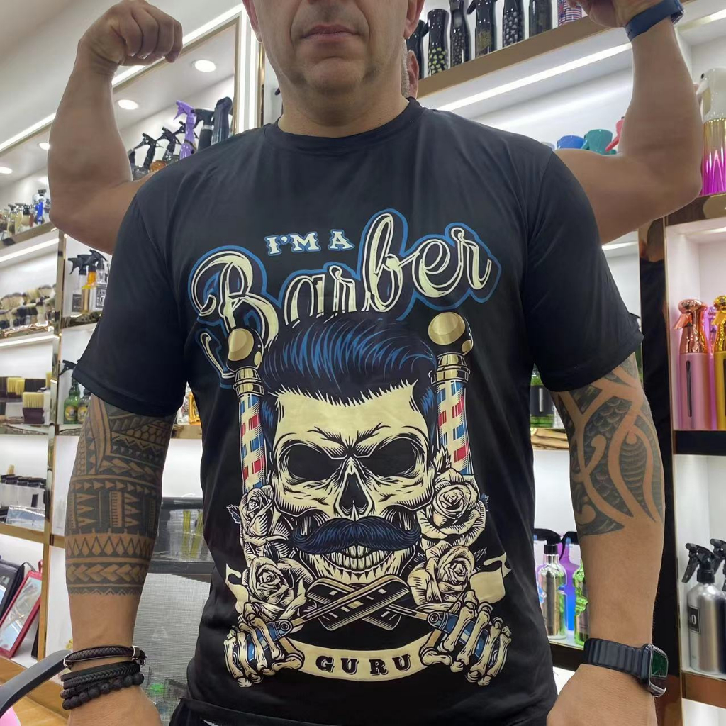 พร้อมส่ง ขายดี เสื้อยืดแขนสั้น ระบายอากาศ แฟชั่นฤดูร้อน สไตล์เรโทร สําหรับร้านตัดผม