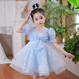 ชุดเดรสกระโปรงสั้น แขนพัฟ แต่งลูกไม้ สไตล์เจ้าหญิง สําหรับเด…