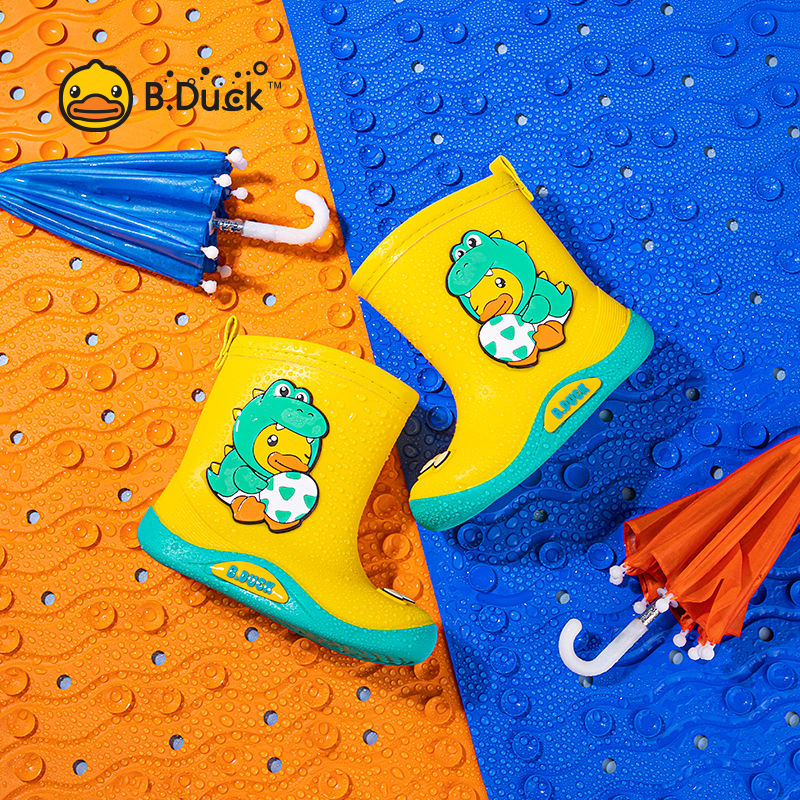 B.Duck รองเท้าบูทเด็กกันฝน สำหรับชายและหญิง ลายไดโนเสาร์น่ารัก