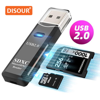 Disour อะแดปเตอร์การ์ดรีดเดอร์ Usb 2.0 2 IN 1 สําหรับ PC Micro SD TF card Memory Reader Multi-card Writer