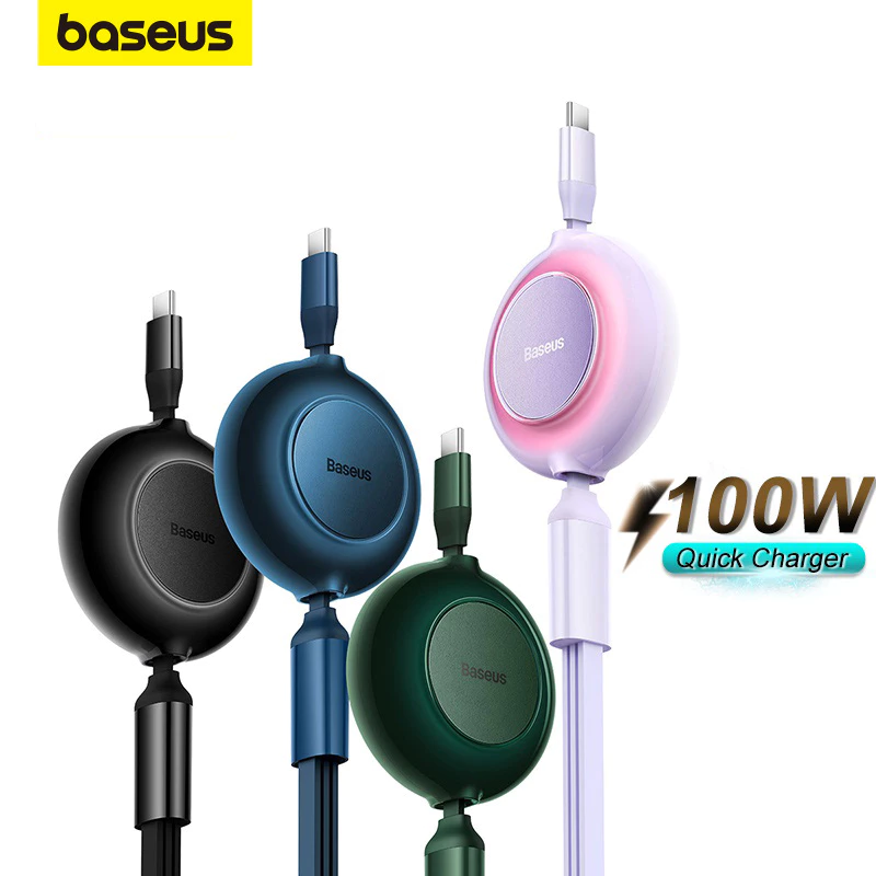 Baseus 3 in 1 สายเคเบิลข้อมูลชาร์จเร็ว 100W/66W แบบยืดหดได้