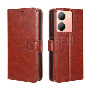 เคสโทรศัพท์หนัง PU ฝาพับ พร้อมช่องใส่บัตร และขาตั้ง สําหรับ VIVO Y36 Y36 Y 36