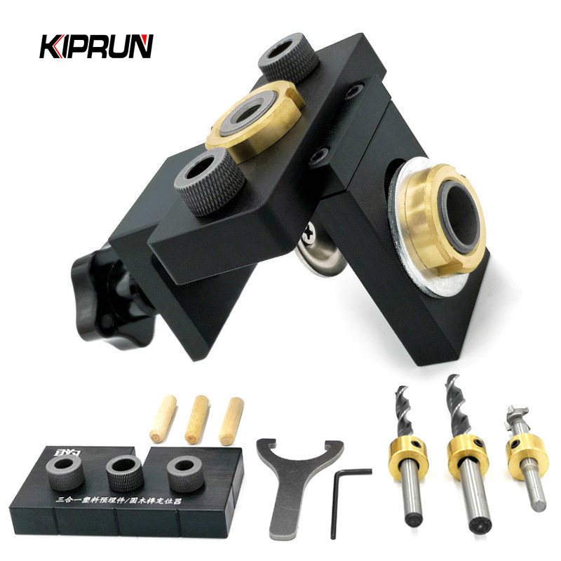 Kiprun ปรับงานไม้ 3 ใน 1 Dowelling Jig Kit กระเป๋า Jig เจาะท่องเที่ยว Locator สําหรับเฟอร์นิเจอร์ Ho