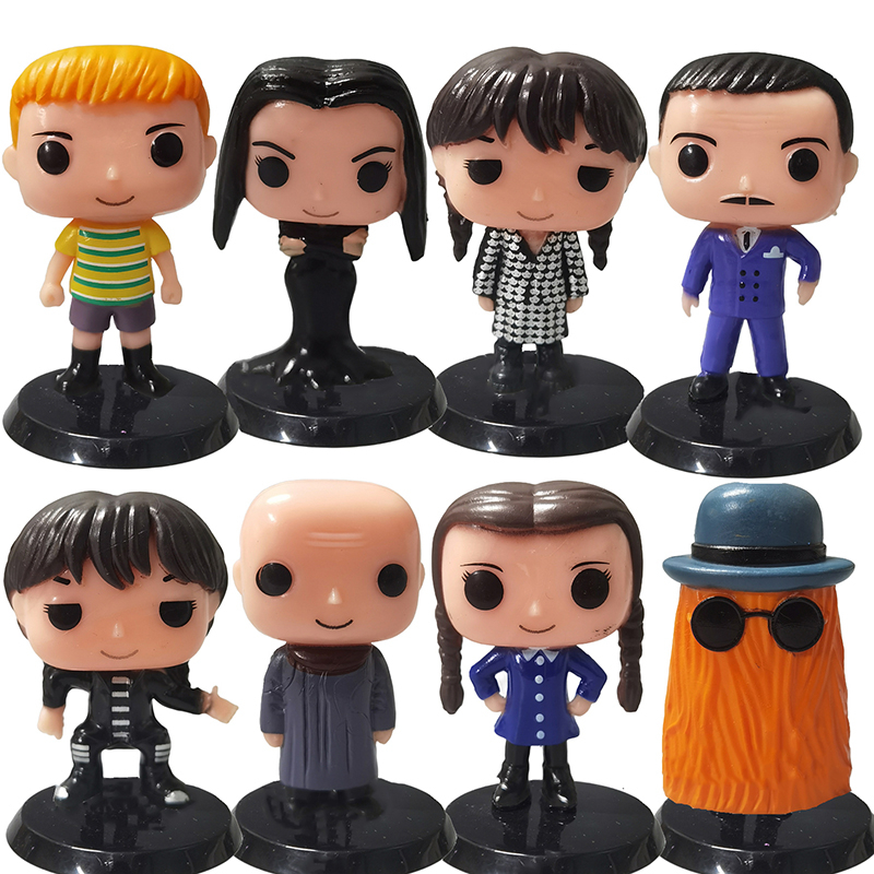 8pcs Wednesday Addams Funko pop Miniature Figures Morticia Addams ครอบครัว Lurch Thing ตุ๊กตาของเล่น