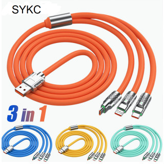 3 IN 1 สายชาร์จ โลหะผสมสังกะสี 120W 6A ชาร์จเร็วมาก USB สําหรับ Micro Type-C พร้อมไฟแสดงสถานะ