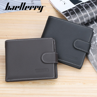 Baellerry พร้อมส่ง กระเป๋าสตางค์ หนังวัวแท้ ใบสั้น พับได้ ใส่บัตร เหรียญได้ สําหรับผู้ชาย