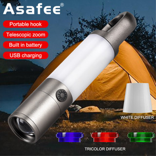 Asafee ไฟฉาย LED 30W แบบพกพา พร้อมตะขอในตัว แบตเตอรี่ 18650 Type-c ชาร์จได้ 1,000LM อเนกประสงค์ สําหรับตั้งแคมป์กลางแจ้ง