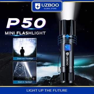 Uzboo ไฟฉาย LED ขนาดเล็ก แบบพกพา ชาร์จไฟได้ ซูมได้ กลางแจ้ง ขนาดพกพา ไฟฉายกันน้ํา แสงแข็งแรง ระยะไกล สําหรับเดินป่า ล่าสัตว์ ตั้งแคมป์