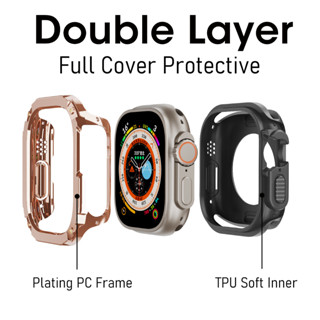 กรอบแข็ง PC ที่ทนทาน + เคสนิ่ม TPU สําหรับ iWatch Ultra 49 มม. 45 มม. 44 มม. 41 มม. 40 มม. เคสป้องกัน แบบสองชั้น ป้องกันเต็มรูปแบบ สําหรับ iWatch Series 8 7 6 5 4 SE2 เคสกันกระแทก