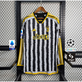 เสื้อกีฬาแขนยาว ลายทีมชาติฟุตบอล Juve 23 24 Juve ไซซ์ S - 4XL ชุดเหย้า