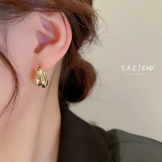 DREJEW ต่างหูโลหะ ทรงเรขาคณิต เข้ากับทุกการแต่งกาย แฟชั่นเรียบง่าย สไตล์เกาหลีต่างหู หนีบ