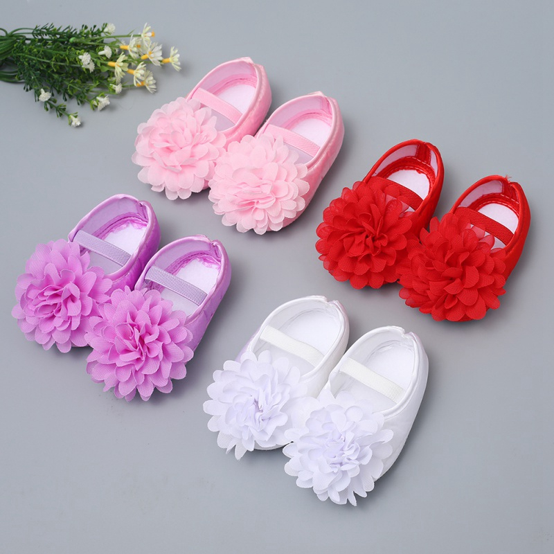 เด็กผู้หญิง Rose Flowers Bowknot Princess Soft Sole Shoes รองเท้ากันลื่น 0-18M MyBaby