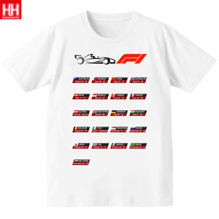 F1 เสื้อยืด ผ้าฝ้ายแท้ พิมพ์ลายรถแข่ง หมวกกันน็อค สําหรับเล่นกีฬา