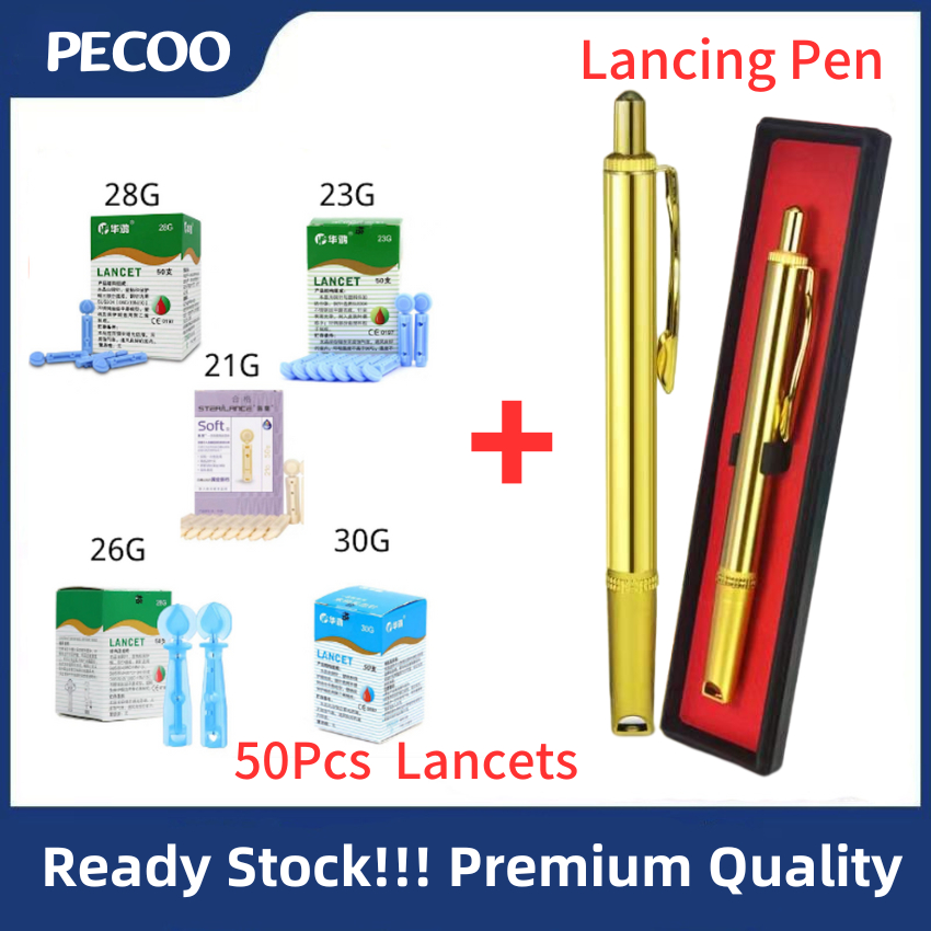 ทองแดงบริสุทธิ์ Lancing ปากกา + 50 ชิ้น Lancets Bekam Lancet ปากกาและเข็ม Cupping การฝังเข็มบําบัด