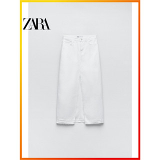 Zara ใหม่ ชุดเดรสกระโปรงยีน เอวสูง ผ่าข้าง สีขาว สําหรับสตรี Z1975 6164152 250