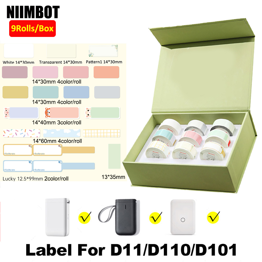 9 ม้วน/กล่องสติกเกอร์สําหรับ Niimbot D11 D110 D101 เครื่องพิมพ์ฉลากความร้อนม้วนกระดาษสําหรับ Niimbot