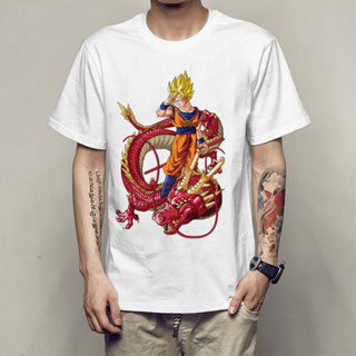 เสื้อยืดคอกลม แขนสั้น พิมพ์ลายการ์ตูน Dragon Ball Son Goku สไตล์ยุโรป และอเมริกา แบบสวมหัว แฟชั่นสําหรับผู้ชาย