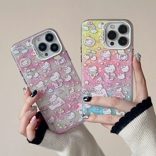 เคสโทรศัพท์มือถือ PC แบบแข็ง เต็มจอ ไล่โทนสีฟ้า ลายการ์ตูนแมวน่ารัก สีชมพู สําหรับ iPhone 14 Pro max case 13 Pro max 12 Pro max 14 Pro 13 Pro 12 Pro 11 12 13 14 เคสป้องกัน