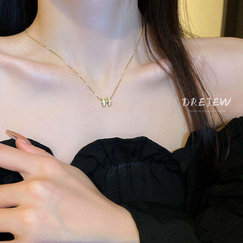 DREJEW ทอง18K สร้อยคอโซ่ชุบทองแท้ ประดับเพทาย รูปตัวอักษร ระดับไฮเอนด์ หรูหรา สไตล์เกาหลี สําหรับผู้หญิงสร้อยคอแฟชั่น