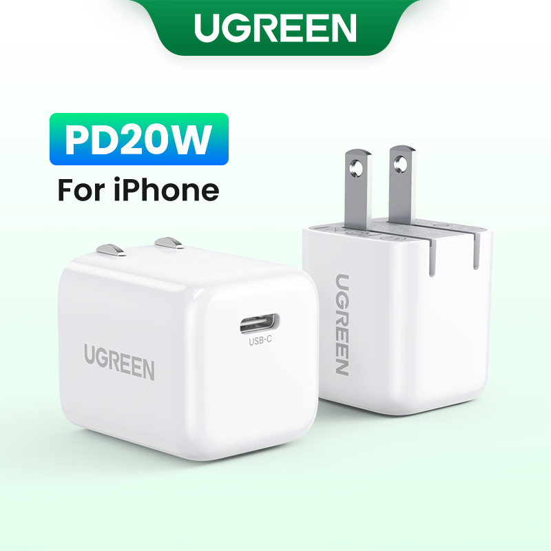 Ugreen Orginal Fast Charger Adapter Mini พับได้ 20W PD 4.0 สีขาว/ชมพู/น้ําเงิน iPhone 16 Pro Max 15/15 Plus/14 Pro/Pro Max Galaxy