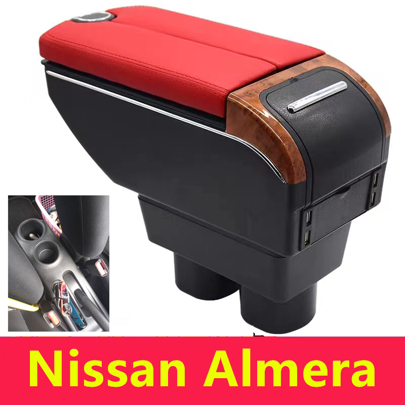 Nissan Almera กล่องเก็บของที่เท้าแขนคอนโซลกลาง ปรับได้ พร้อมที่ชาร์จ USB อุปกรณ์เสริม สําหรับรถยนต์