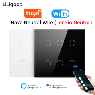 Liligood Tuya สวิตช์ไฟอัจฉริยะ WiFi AC 110-220V Brazil 4x4 แผงสัมผัส 4/6 Gang ควบคุมผ่านแอพ ทํางานร่วมกับ Alexa Google Home