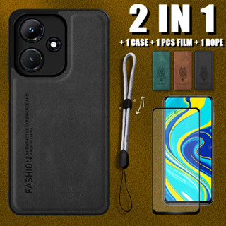 2 IN 1 เคสหนังหรูหรา พร้อมตัวป้องกันหน้าจอเซรามิค และเชือกปรับได้ สําหรับ Infinix Hot 30 Play Hot 30 Play NFC X6835 X6835B