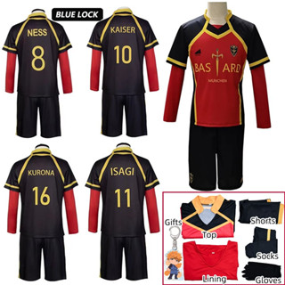 Blue Lock Kaiser เสื้อกีฬาคอสเพลย์ แขนสั้น ลายอนิเมะ Bastard Munchen Yoichi Isagi Red Uniform Ness Football Jersey Kaiser Kurona สําหรับผู้ชาย