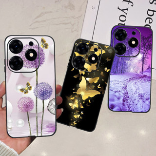 เคสโทรศัพท์มือถือ ผิวด้าน ลายดอกไม้ สีดํา สําหรับ Tecno Spark 10 Spark 10Pro 10C 2023 Tecno Spark10 10 Pro