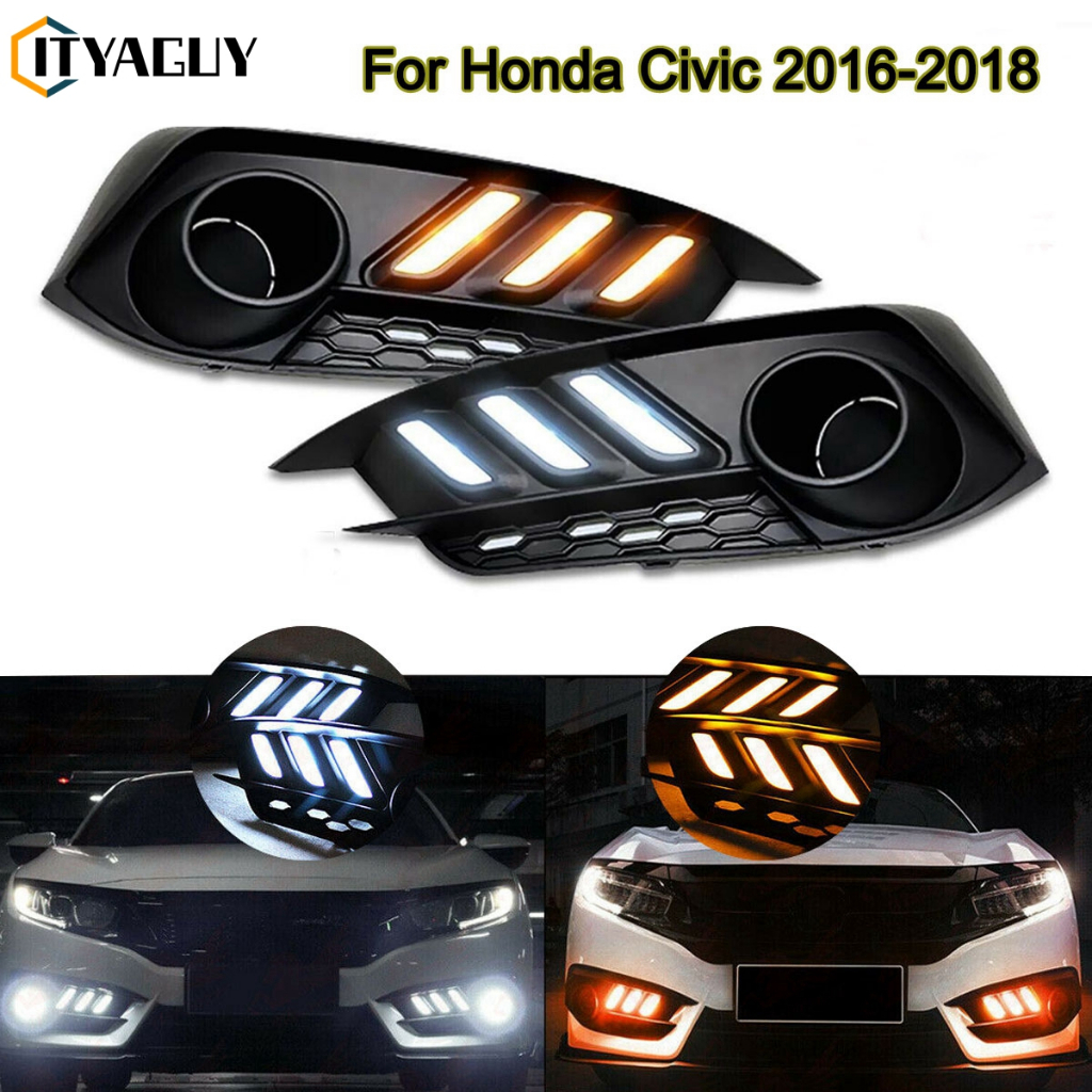 ไฟตัดหมอกเดย์ไลท์ LED สําหรับ Honda Civic DRL 10th Gen Sedan 2016 2017 2018 เดไลท์ Daylight DRL civi