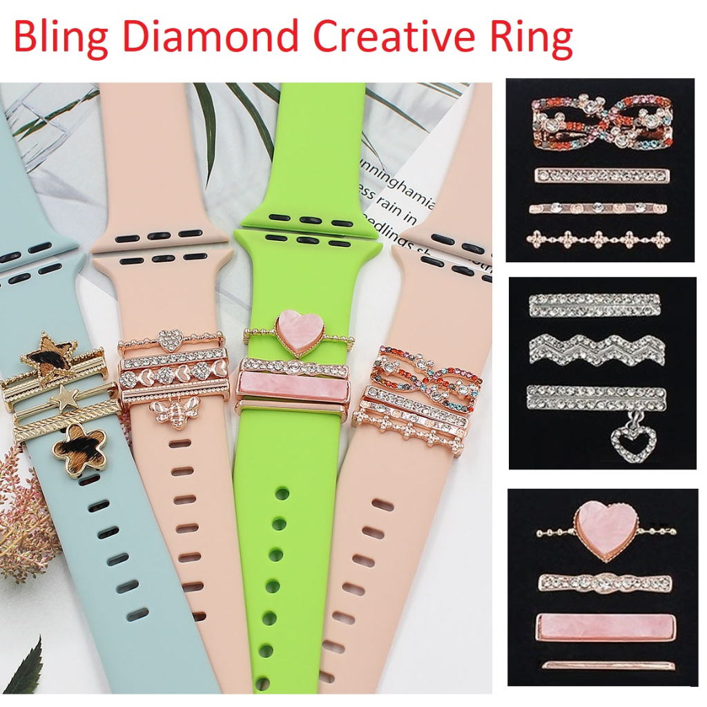 Bling Diamond Creative Ring For Silicone Watch Strap Ornament Metal Wristbelt Charms Decorative Ring Smart Watch Silicone Strap Jewelry Accessory Decoration ring