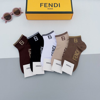 Fendi&amp; ถุงเท้าผ้าฝ้ายแท้ ยอดนิยม ห้าคู่ สําหรับผู้หญิง