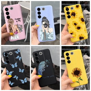 Vivo V27 V27e V 27 Pro 27Pro 5G 2023 สาวสวย ลายดอกทานตะวัน สีลูกกวาด ซิลิโคนนิ่ม TPU เคส