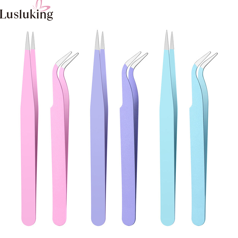 LUSLUKING Stainless Steel Tweezers Scrapbook Sticker Tape Picking Straight Head Elbow Tweezers