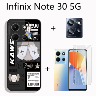 3in1 Infinix Note 30 5G เคสโทรศัพท์ ฟิล์มกระจกใส + ฟิล์มเลนส์กล้อง + เคสโทรศัพท์ TPU นิ่ม กันกระแทก การ์ตูนแบรนด์ อินเทรนด์ กลไก Sesame Street