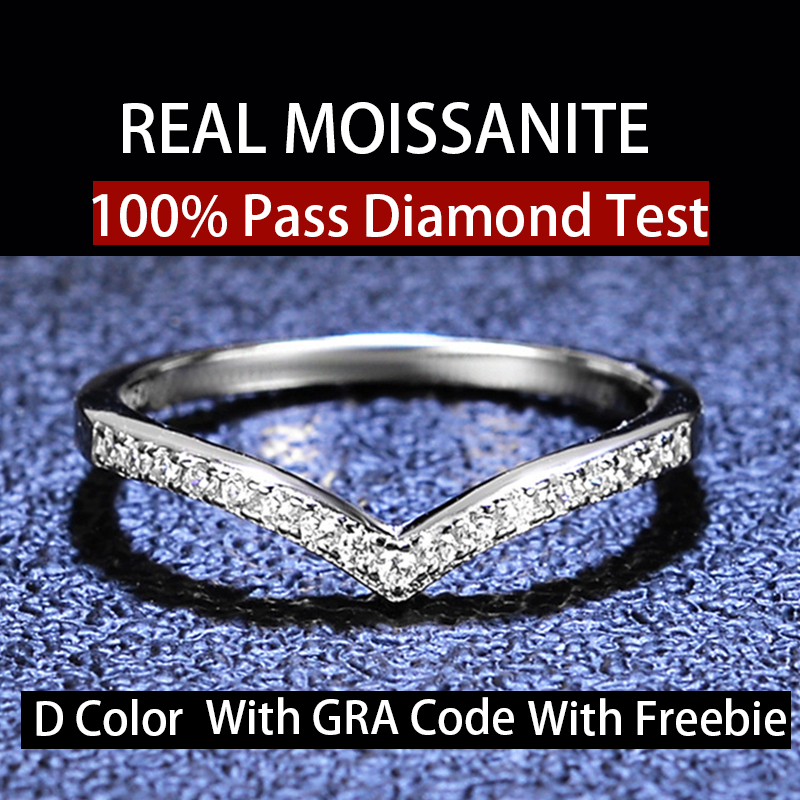 จริง Moissanite V-Shaped Eternity Half-Circle สีขาว D สีแหวน S925 เงินสเตอร์ลิงพร้อมการรับรอง GRA สามารถ Pass Test สําหรับหมั้นงานแต่งงานพิธีข้อเสนอ
