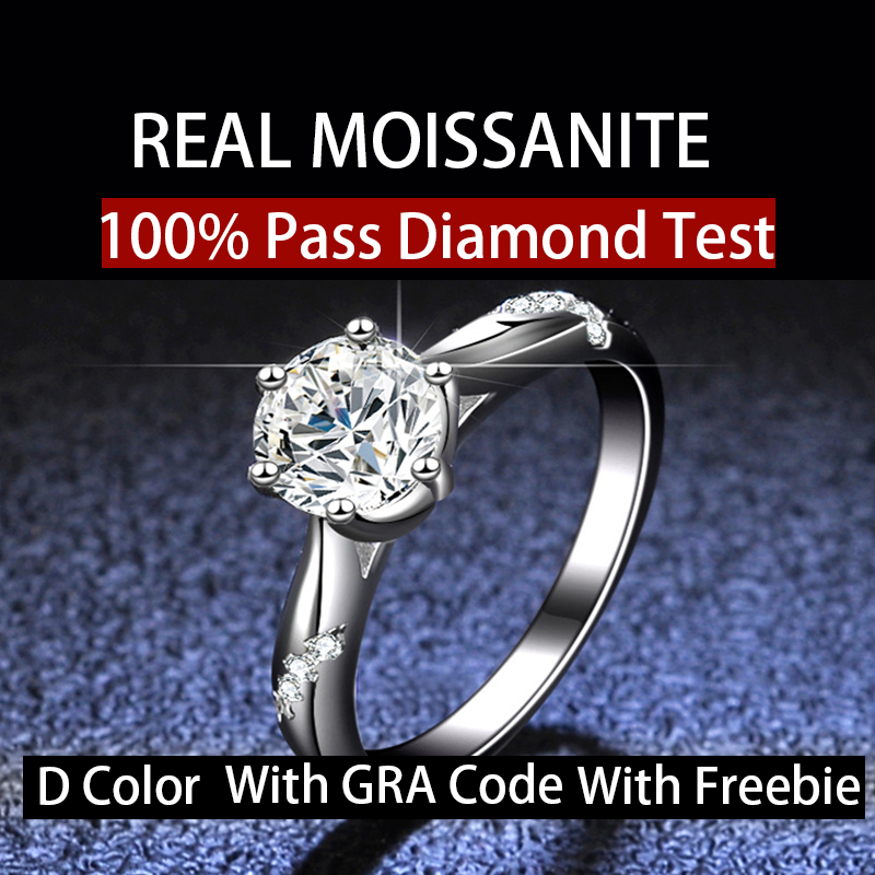 จริง Moissanite 0.5ct 1ct 2ct 3ct หกแฉกหรูหรารอบตัดสีขาว D สีแหวน S925 เงินสเตอร์ลิงพร้อมการรับรอง GRA สามารถ Pass Test สําหรับหมั้นงานแต่งงานพิธี
