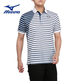 Mizuno Mizuno เสื้อโปโล แขนสั้น ดูดซับเหงื่อ แห้งเร็ว ลายทาง แฟชั่นฤดูร้อน สําหรับผู้ชาย