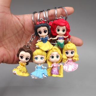 พวงกุญแจฟิกเกอร์ PVC รูปเจ้าหญิงดิสนีย์ Snow White Ariel Bella Aurora Alice Tangled Rapunzel Q Version 6 ชิ้น ต่อชุด