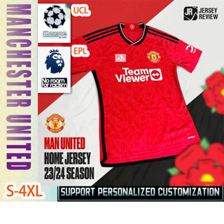 เสื้อกีฬาแขนสั้น ลายทีมชาติฟุตบอล Manu 23 24 ชุดเหย้า คุณภาพสูง ไซซ์ S - 4XL