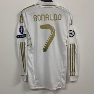 เสื้อกีฬาแขนยาว ลายทีมฟุตบอล Real-Madrid RONALDO KAKA OZIL คุณภาพสูง 11-12 ชุดเหย้า สไตล์เรโทร