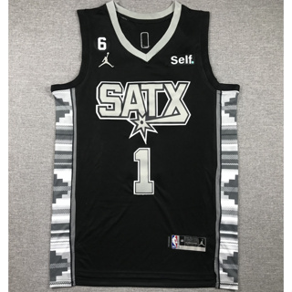 เสื้อกีฬาบาสเก็ตบอล ปักลาย NBA San Antonio Spurs 1 Victor Wembanyama SATX สีดํา สําหรับผู้ชาย 2023
